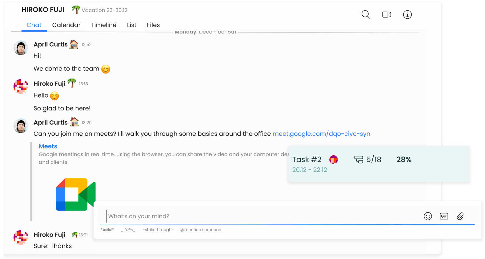 planner feature chat